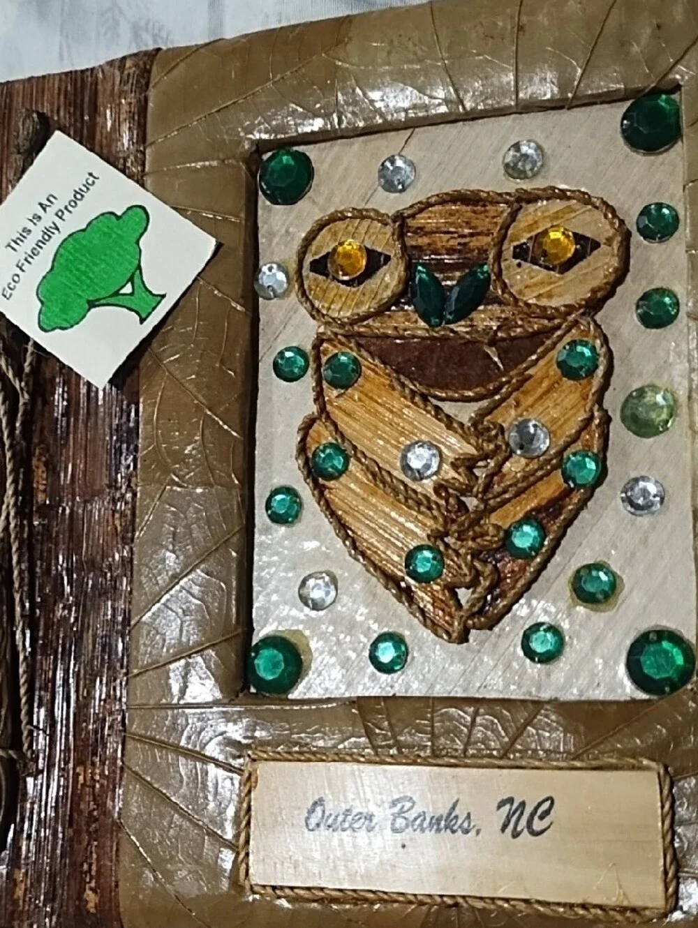 NWT Outer Banks NC Handcrafted Owl Photo Album- Green and Brown.